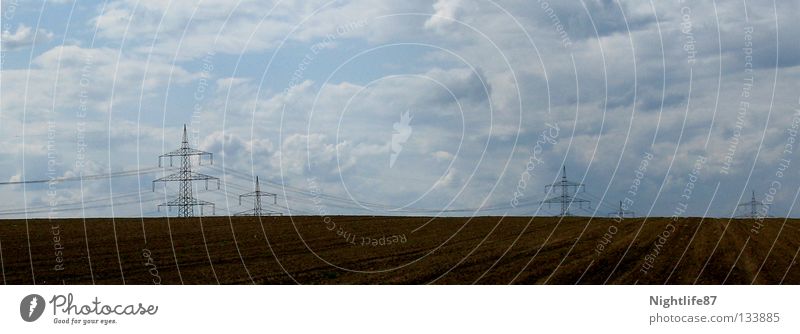 current culture Electricity Field Electricity pylon Clouds Brown Agriculture Culture Ecological Renewable energy Infinity Industry Services Landscape Cable Sky