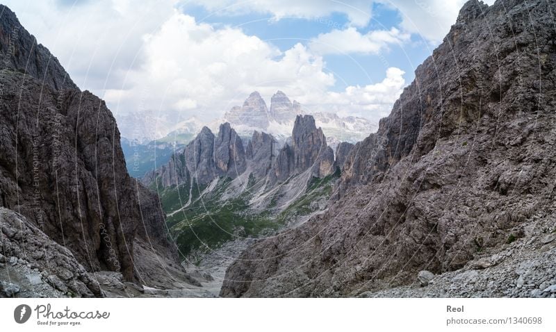 Dolomites Adventure Far-off places Nature Landscape Elements Earth Sky Clouds Summer Beautiful weather Rock Alps Mountain Sexten Dolomites Three peaks