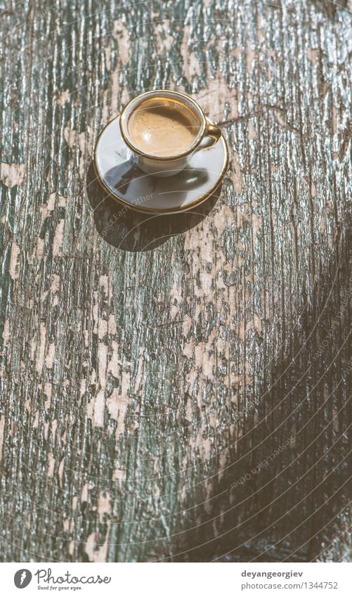 Cup of coffee on wooden table Coffee Espresso Desk Table Old Fresh Hot Small Retro Brown Black cup Miniature Top Café drink Vantage point Caffeine mug food