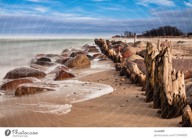 Baltic coast Vacation & Travel Beach Ocean Waves Nature Landscape Water Clouds Gale Rock Coast Baltic Sea Stone Old Blue Calm Tourism Break water Sky