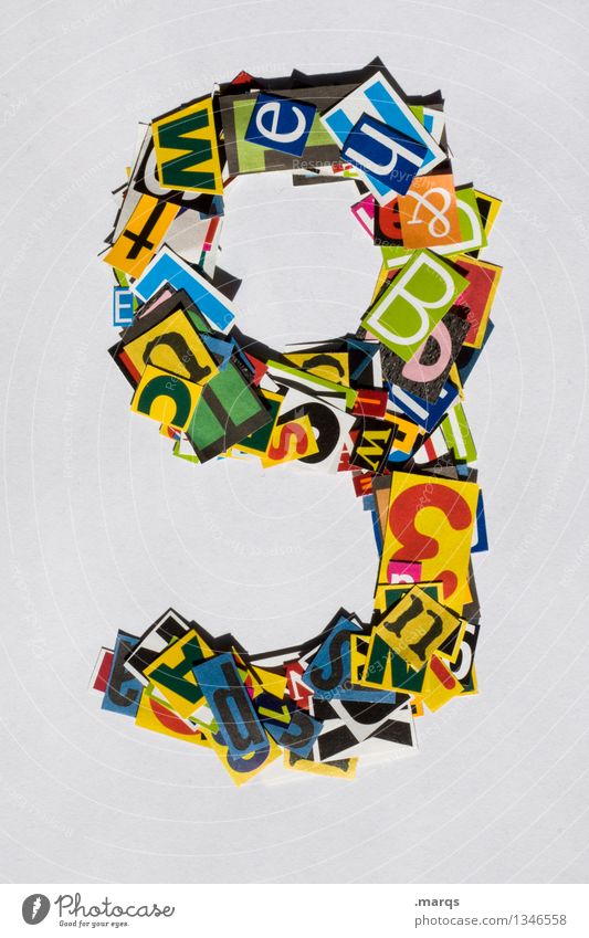 9 Style Design Digits and numbers Multicoloured Snippets Birthday Colour photo Studio shot Isolated Image Neutral Background