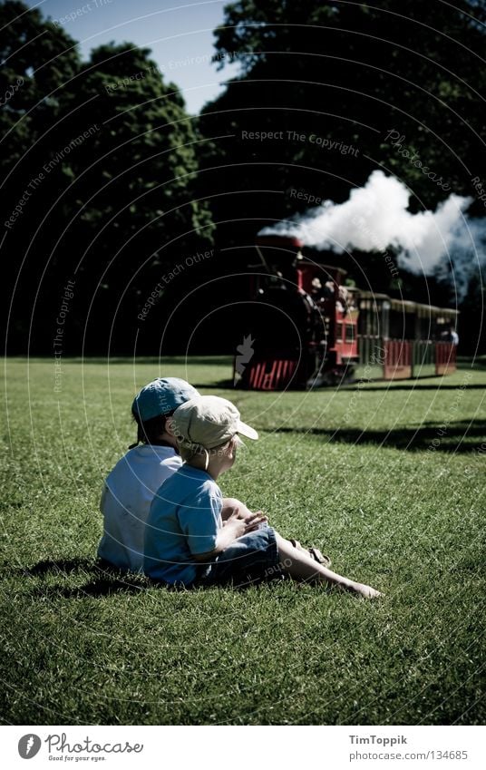 idyll Child Engines Steamlocomotive Park Railroad Playing Looking Expectation Summer Family & Relations Vacation & Travel Summer's day Relaxation Toys Karlsruhe