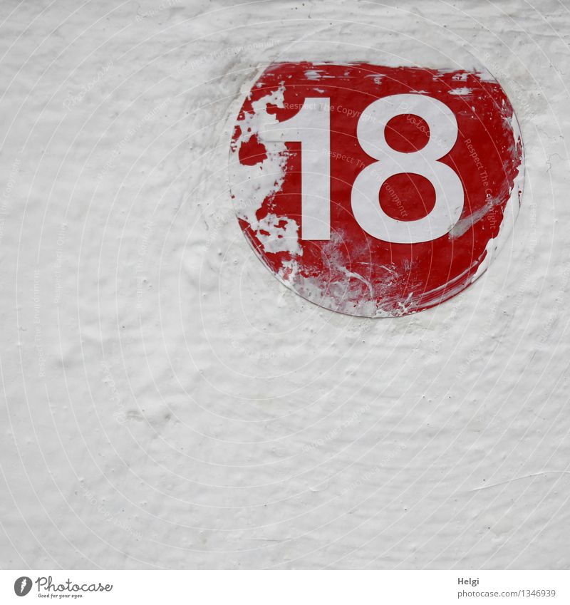 18 Wall (barrier) Wall (building) Metal Digits and numbers Authentic Simple Uniqueness Red White Colour Creativity Colour photo Multicoloured Exterior shot