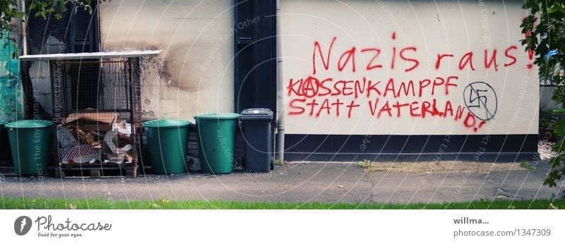 Nazis out. Separating garbage has to be learned. Class struggle instead of fatherland. nazis out Facade Characters Graffiti Politics and state protest Protest