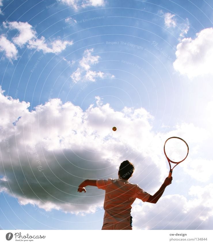 WHOLE BIG TENNIS Colour photo Exterior shot Copy Space top Day Sunlight Worm's-eye view Upper body Leisure and hobbies Playing Sports Fitness Sports Training