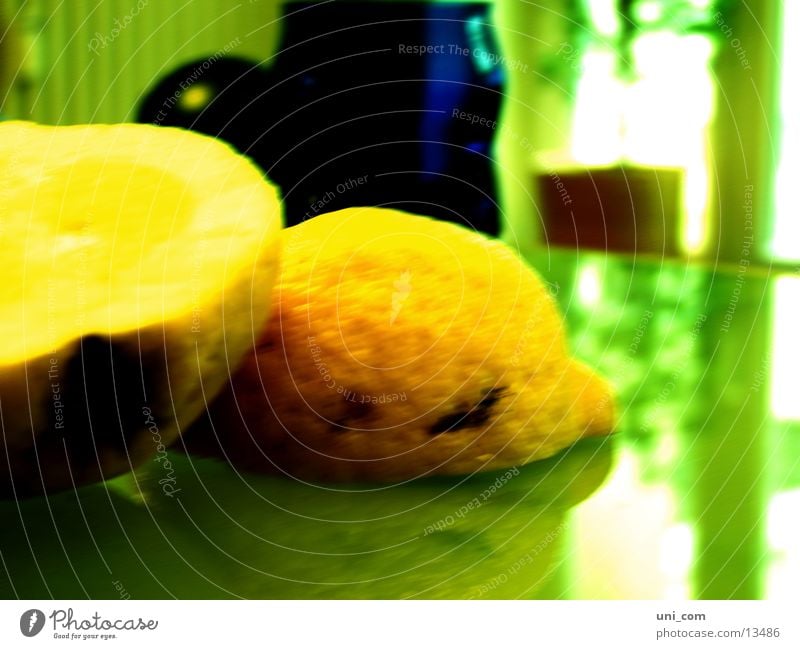 acidified Lemon Citrus fruits Half Yellow Glass table Green undertone Healthy Anger