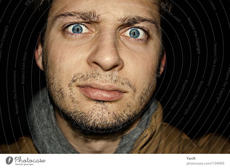 skepticism Looking Pupil Chin Forehead Scarf Facial hair Skeptical Insecure Surprise Interesting Black Dark Exposure Flash Caught by a speed camera Brown