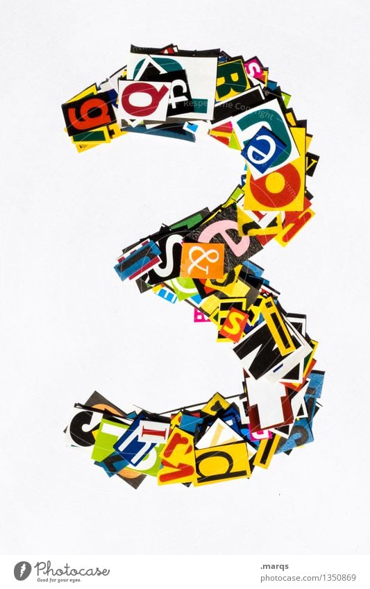 3 Style Design Digits and numbers Multicoloured Snippets Birthday Colour photo Studio shot Isolated Image Neutral Background