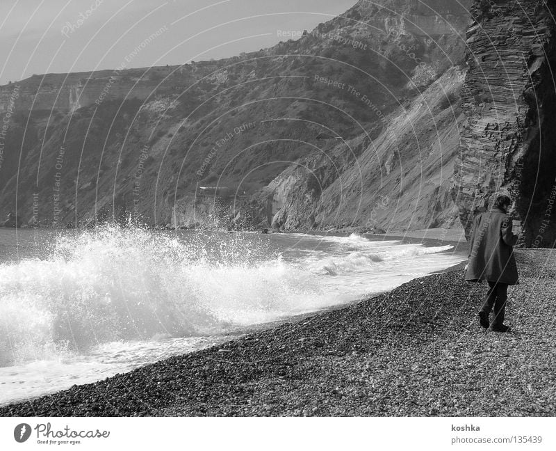 Philosopher by the sea Ocean Waves Beach Man Coast Rock Bay crimpy To go for a walk