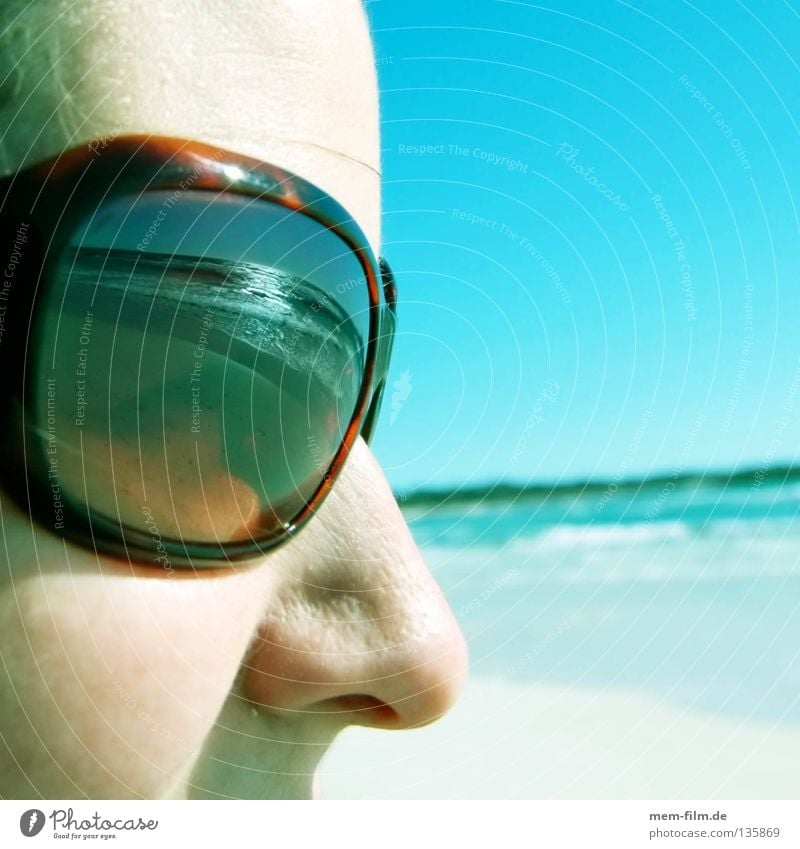 Sun on your face Vacation & Travel Beach Ocean Sunglasses Suntan lotion Eyeglasses Reflection Summer Face turquoise gravel Nose Weather protection LSF UV Lens