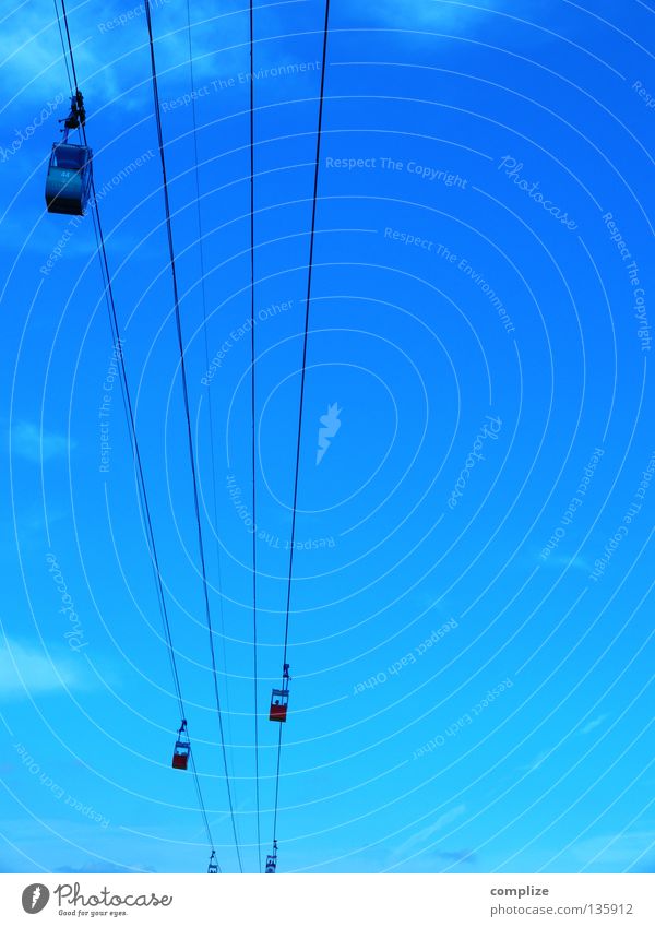 blue Cable car Above Abseil Driving Movement Ski lift Summer Winter Strong Steel Services Blue Aviation Rope Sky as of Mountain jets Driver's cab gondola lift