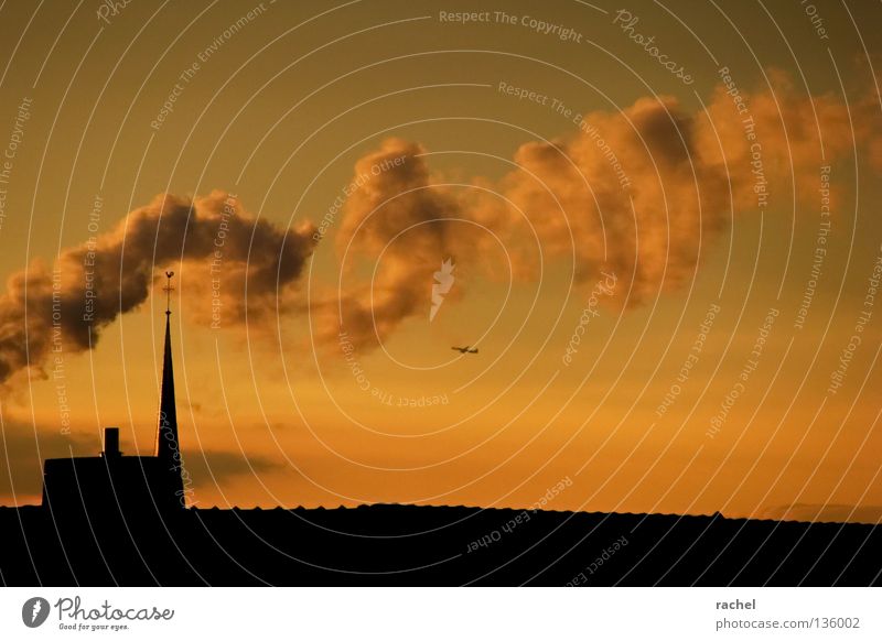 smoke sign Beautiful Calm Vacation & Travel Far-off places Living or residing Aviation Back Sky Clouds Horizon Weather Fog Building Roof Chimney