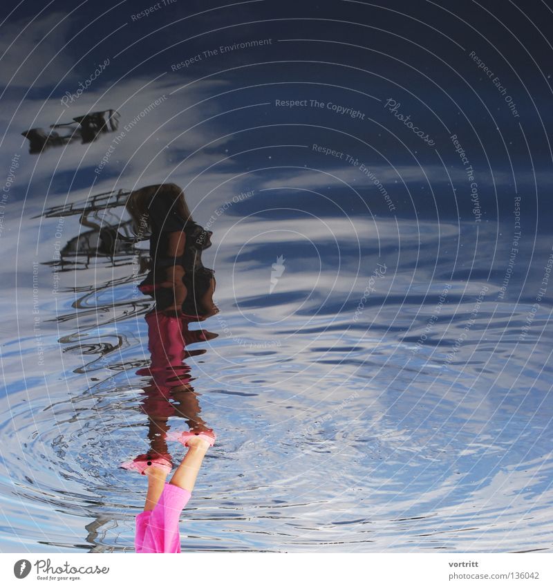 about me Reflection Waves Bend Going To go for a walk Stand Girl Woman Things Dark Pink Silhouette Vacation & Travel Foreign Helicopter Water Distorted Reaction
