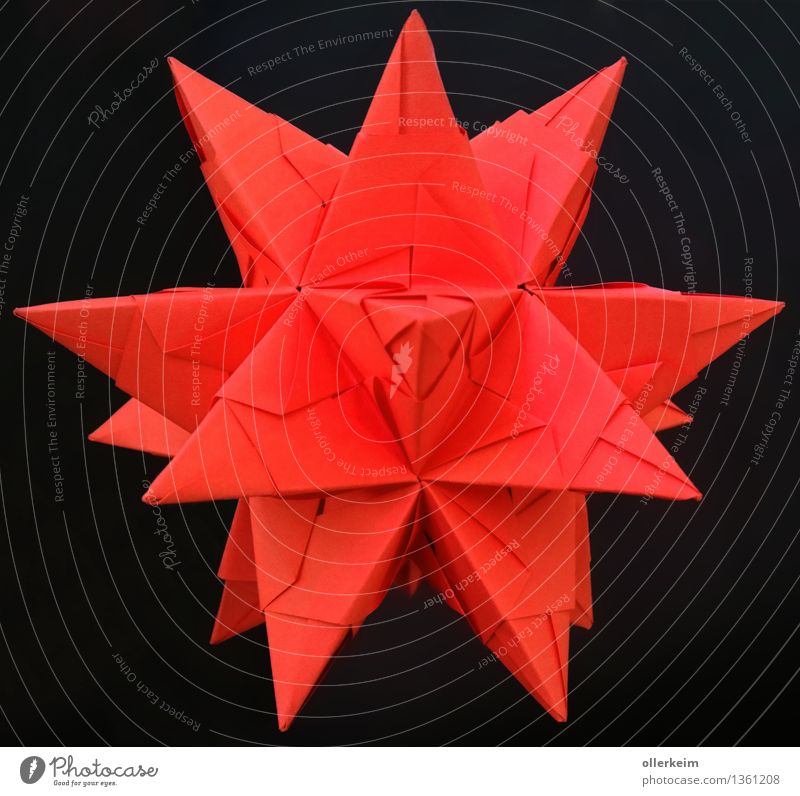 Origamie 3D star red Handicraft Decoration Christmas & Advent Art Stars Red Black Moody Colour photo Interior shot Close-up Detail Deserted Isolated Image