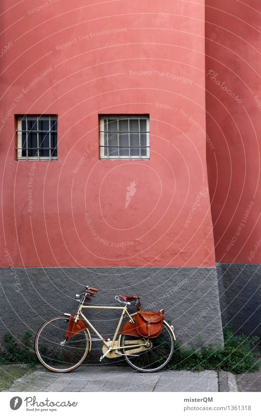 Radl. Small Town Esthetic Going Bicycle Wall (barrier) Cycling tour Bicycle handlebars Bicycle saddle Bicycle fittings Backyard Decent Window Red Colour photo
