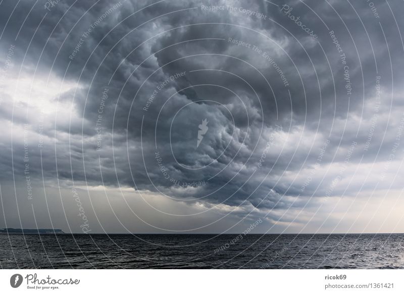 thunderstorms Environment Nature Landscape Clouds Storm clouds Climate Weather Thunder and lightning Coast Baltic Sea Ocean Gray Rügen Baltic coast Sky Dramatic