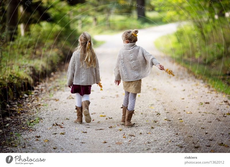 autumn walk Human being Feminine Child Girl Brothers and sisters Sister Family & Relations Infancy 2 3 - 8 years Environment Nature Autumn Beautiful weather