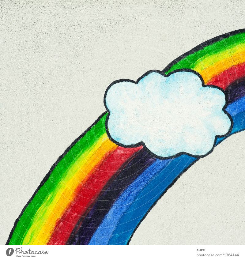 cloud slide Homosexual Infancy Clouds Wall (barrier) Wall (building) Graffiti Line Stripe Happiness Blue Yellow Green Orange Red Emotions Joy Happy