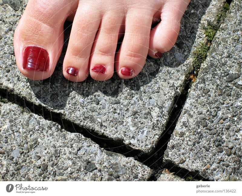 toe salute Toes Concrete Red Green Gray 5 Easy Elated Triangle Seam Summer Woman Feminine Feet Skin Joy Above Barefoot