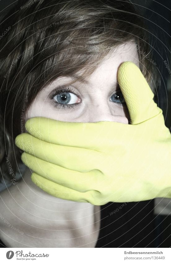 Open your mouth to your eyes Cold Yellow Panic Grief Distress Fear Boredom Shock rubber glove Eyes Hair and hairstyles Blue Pallid Hopelessness Work gloves