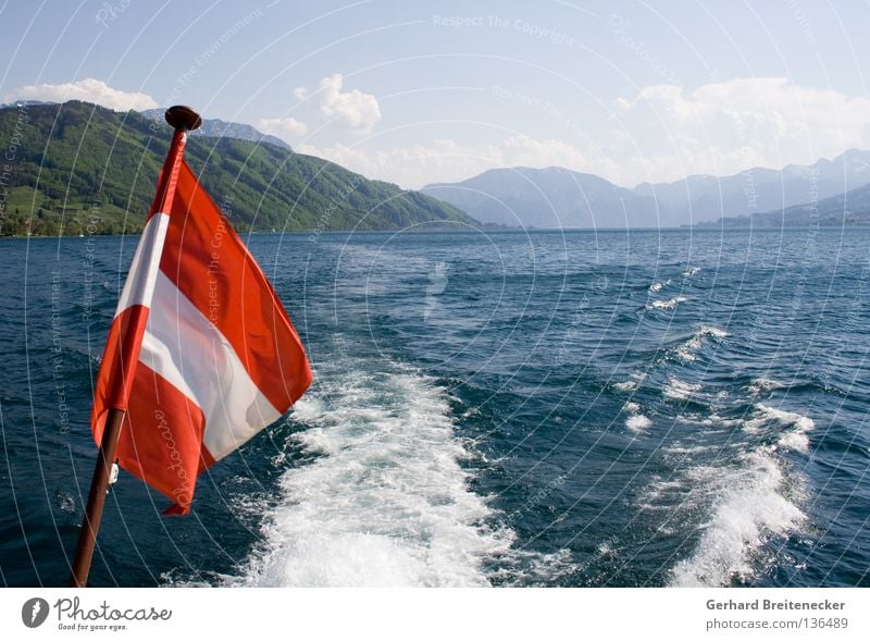 Sprattlessness 2 Austria Flag Red White Red-white-red Lake Lake Attersee Navigation Watercraft Boating trip Federal State of Upper Austria Summer