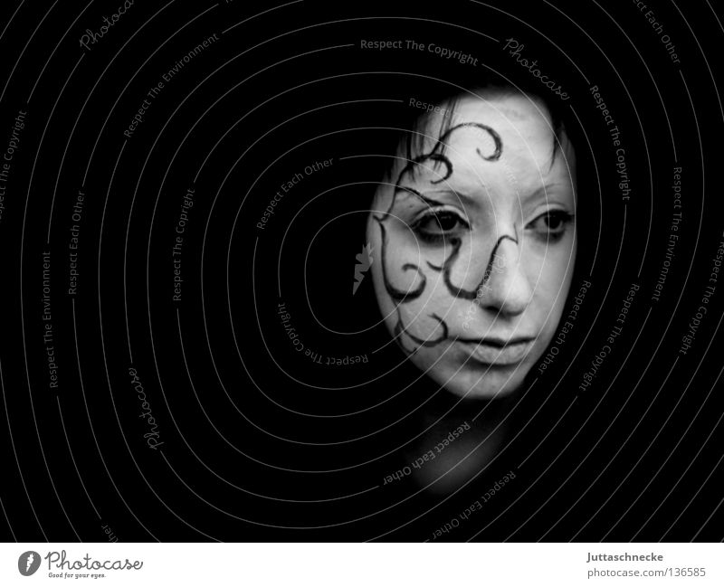 Dream and reality Make-up Wearing makeup White Pantomimist Woman Portrait photograph Pattern Tendril Painted Body art Grief Earnest Communicate