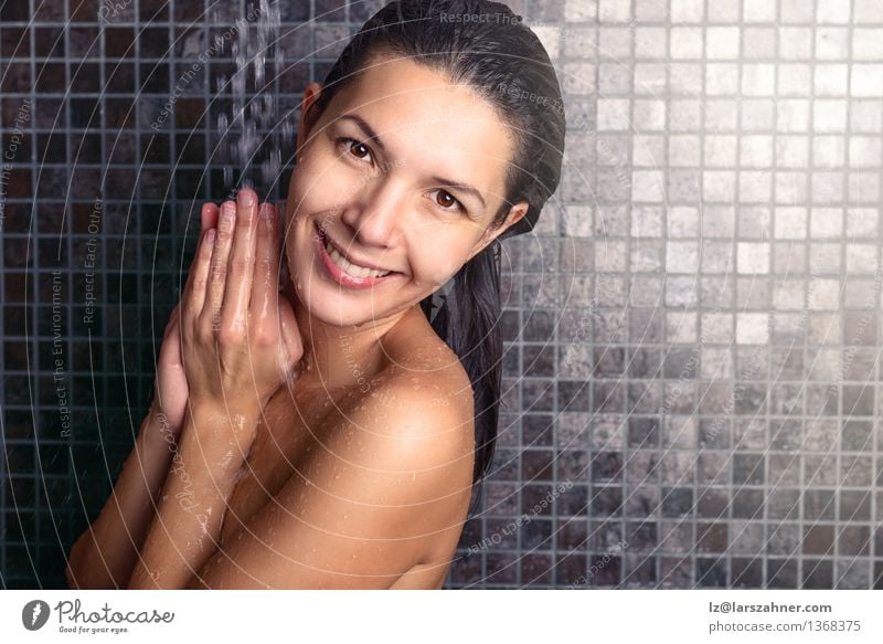 Attractive woman washing her hair in the shower Lifestyle Body Skin Face Wellness Relaxation Spa Bathroom Woman Adults 1 Human being 30 - 45 years Brunette Hair