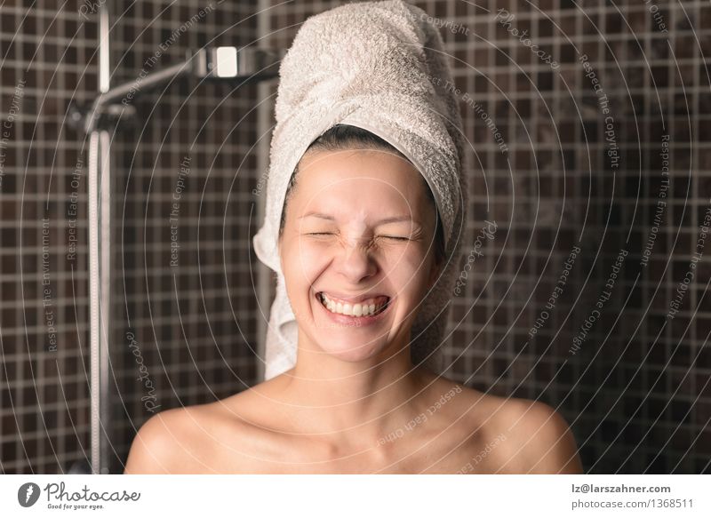Playful mischievous woman with wet hair in a towel Body Skin Face Medical treatment Spa Bathroom Woman Adults 1 Human being 30 - 45 years Nature Hair Smiling