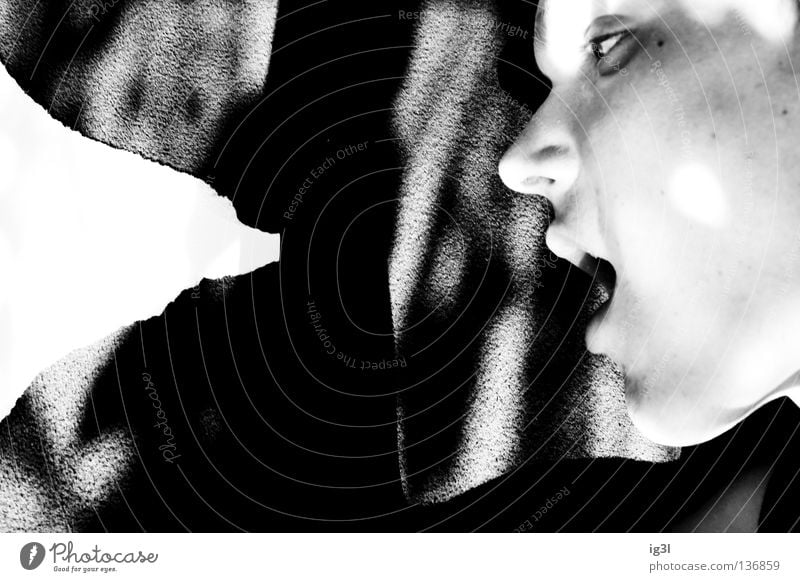 Eat or die! Black & white photo Face Partially visible Detail of face Strange Mouth Open Profile Appetite