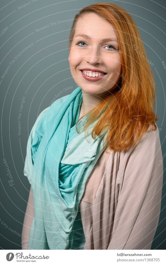 Smiling red haired Woman Looking at Camera Happy Face Calm Decoration Success Blackboard Adults Arm 1 Human being 18 - 30 years Youth (Young adults) Scarf