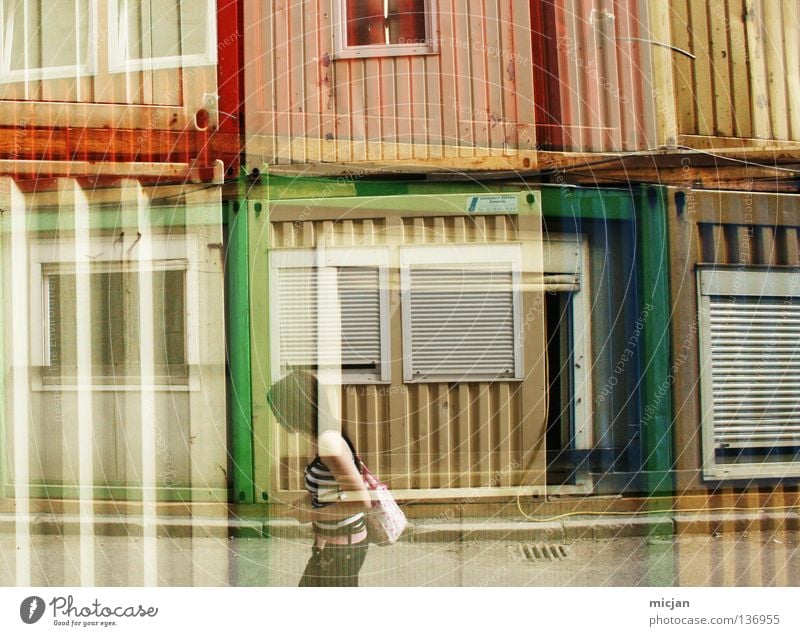 double exposure girl. Going Double exposure Exposure Multicoloured Red Green Yellow Woman Beast Mobile home Window Stripe Style Rockabilly Walking Muddled Japan