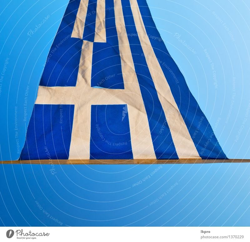greece flag in the blue sky and flagpole Design Summer Sun Culture Sky Wind Building Flag Friendliness Bright Blue White Colour Tradition background backgrounds
