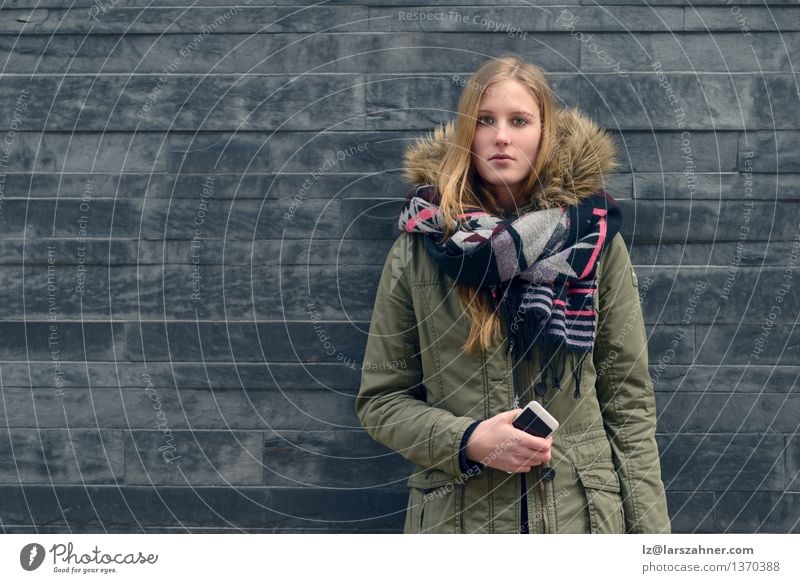 Woman in Winter Outfit in Front Old Gray Wall Style Body Education University & College student PDA Girl Adults 1 Human being 13 - 18 years Youth (Young adults)