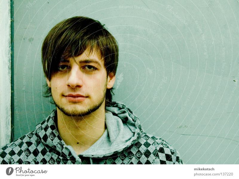 marcus.cherry Portrait photograph Facial hair Wall (building) Hooded (clothing) Gray Yellow Gloomy Safety Marcus car Hair and hairstyles Industrial Photography