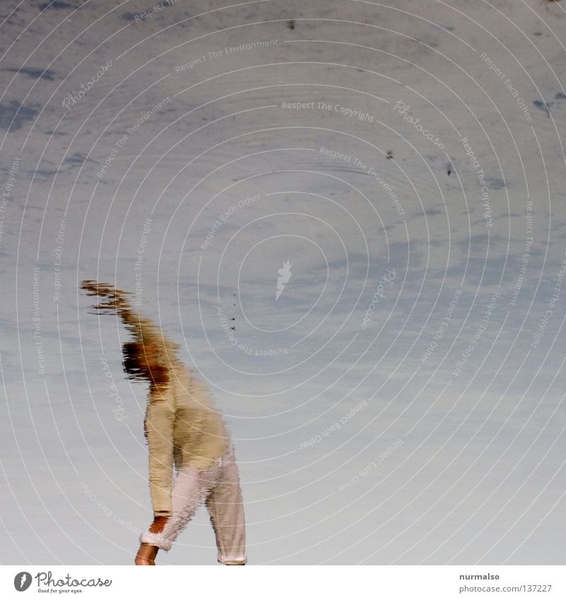 Apparent calm Reflection Lake Yoga Man Relaxation Calm Culture Asia Beautiful Comforting Frictionless Stress Clouds Mirror Waves Heavenly Sports Woman Swan Suit