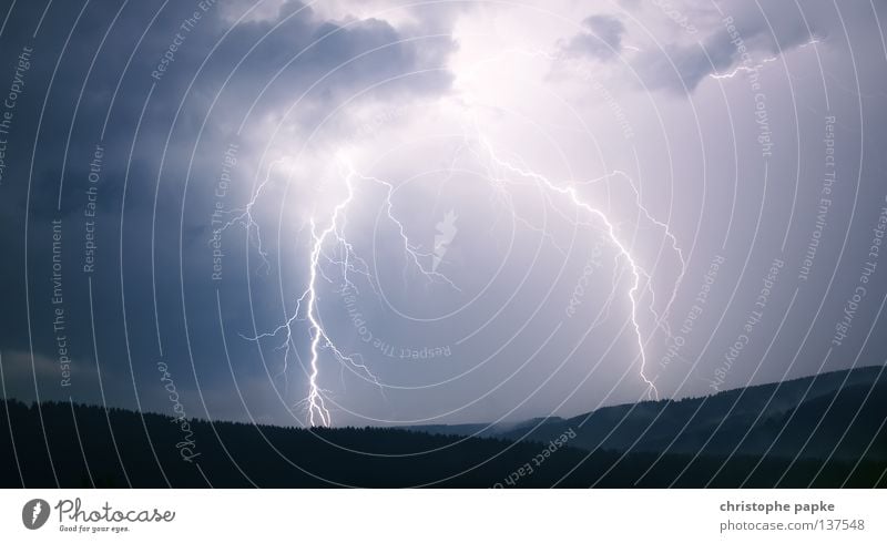 Flash Night Scene Mountain Nature Landscape Sky Climate change Weather Storm Thunder and lightning Lightning Forest conceit Apocalyptic sentiment Threat Idea