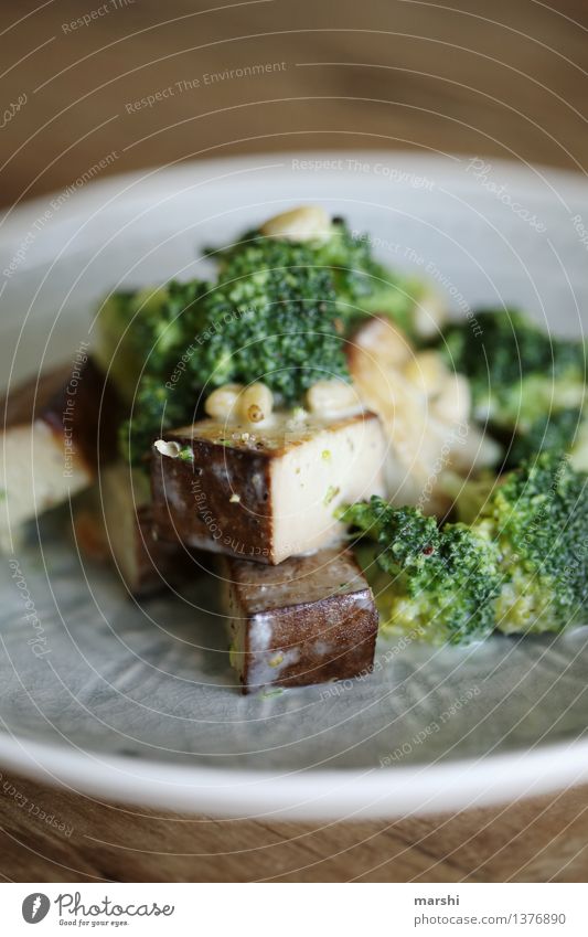 tofu Food Vegetable Nutrition Eating Lunch Dinner Organic produce Vegetarian diet Diet Moody Tofu Healthy Eating Broccoli Pine nut Plate Midday Delicious Tasty