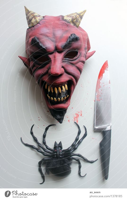 Scary nightmare Party Carnival Hallowe'en Mask Spider Knives Devil Blood Aggression Exceptional Threat Dirty Dark Disgust Creepy Hideous Red Black Fear