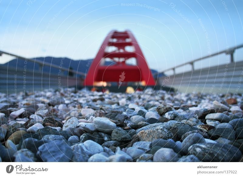 Red Bridge Crossbeam Steel Cold Villach Federal State of Kärnten Sky Mountain Handrail Stone Arch lag time exposure Blue out