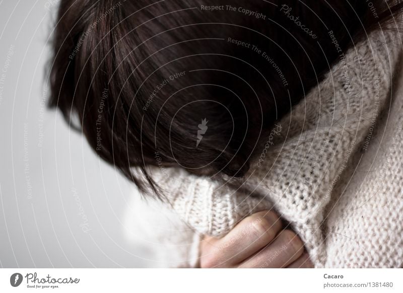 Hide yourself Hair and hairstyles Illness Human being Feminine Young woman Youth (Young adults) Sweater Jacket Cardigan Rope Black-haired Emotions Moody Sadness