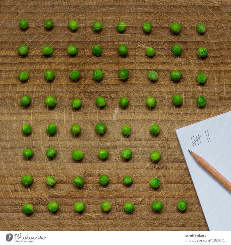 Pea counter - lined up peas on a wooden background with writing pad and pencil Food Vegetable Peas Nutrition Vegetarian diet Diet Healthy Workplace Plant Paper