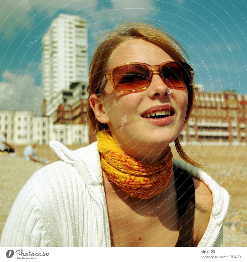 sixties Sixties Eyeglasses Brighton England Beach Woman Beautiful Yellow Switzerland Joy Moody Laughter Orange