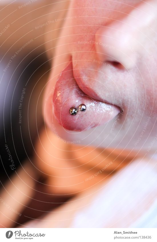 balls of steel Piercing Woman Rebellious Tongue tongue piercing Detail mouth Indicate showing crop nose Exceptional