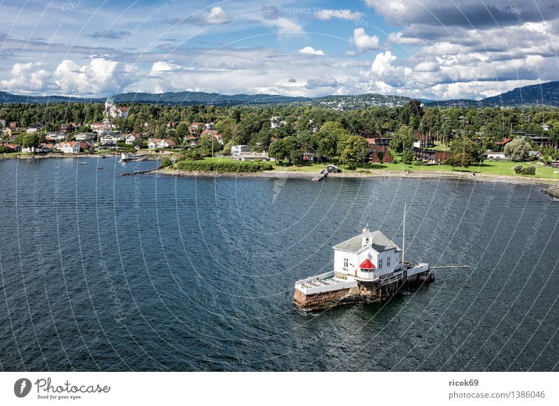 Lighthouse in the Oslofjord Relaxation Vacation & Travel Island House (Residential Structure) Nature Landscape Water Clouds Tree Forest Coast Fjord Town