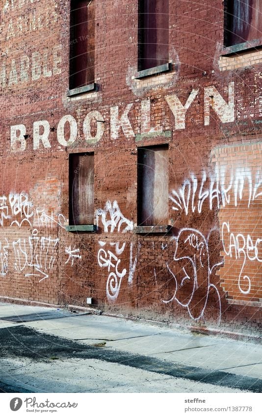 BK Brooklyn New York City USA Factory Wall (barrier) Wall (building) Stone Characters Hip & trendy Town Graffiti Colour photo Exterior shot Copy Space bottom