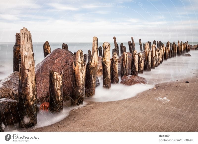 Stage at the Baltic Sea Relaxation Vacation & Travel Beach Ocean Waves Nature Landscape Water Clouds Coast Stone Wood Blue Romance Idyll Calm Tourism groynes