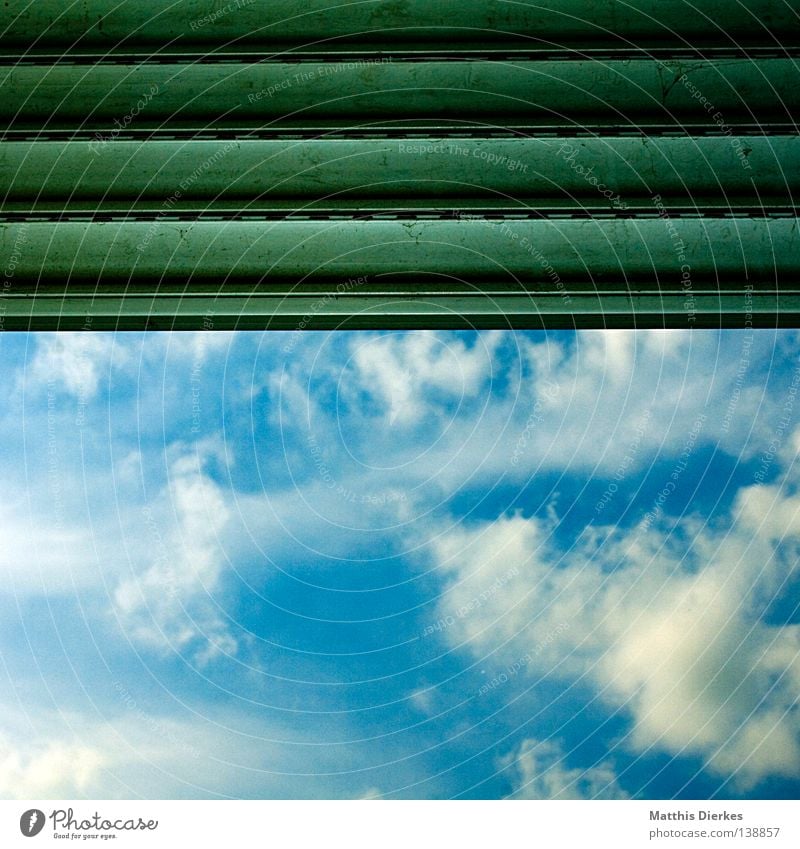 cloudy window Venetian blinds Clouds Bad weather Sun blind Summer Summery Looking Green Caught by a speed camera Geometry Closed Undo Open