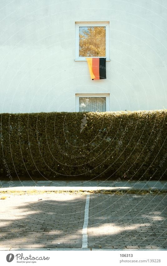 GERMANY German Flag Germany House (Residential Structure) Window Red White Wall (building) Symbols and metaphors Hang Sympathy Hedge Parking lot