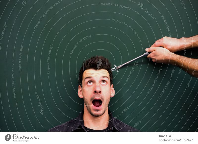 Man goes crazy Go crazy Screw slack screwdriver Screwdriver Face Head drawing Help Psychology Crazy