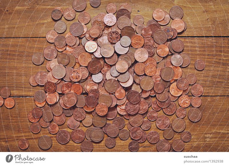 money money money money Money Means of payment Coin German penny Cent Wood Metal Metalware Heap